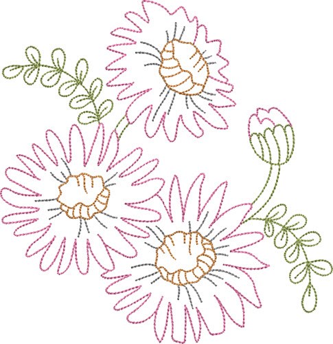 Wild Flowers Outline Machine Embroidery Design