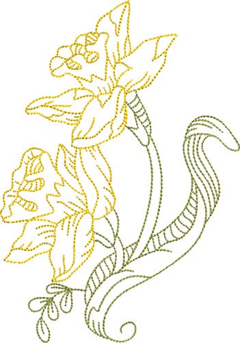 Daffodil Floral Outline Machine Embroidery Design