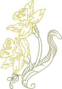 Picture of Daffodil Floral Outline Machine Embroidery Design