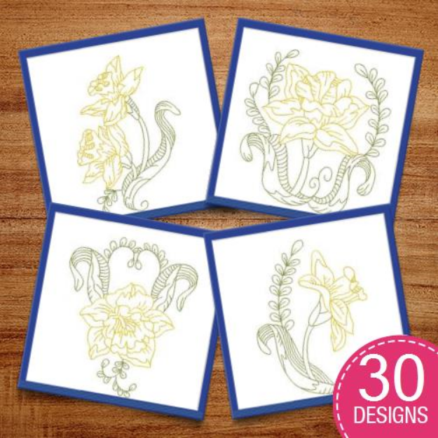 Picture of Daffodil Flowers Embroidery Design Pack