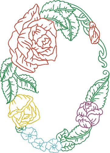 Outline Oval Flowers Machine Embroidery Design