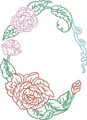 Oval Roses Outline Machine Embroidery Design