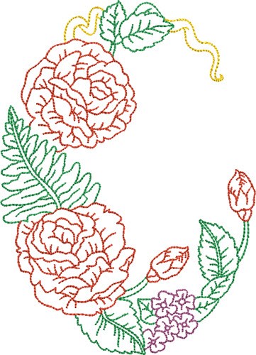 Outline Rose Oval Machine Embroidery Design