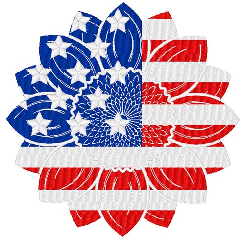 Horizontal American Flag Sunflower Machine Embroidery Design