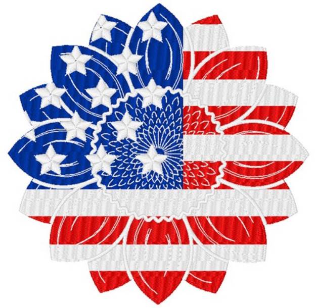 Picture of Horizontal American Flag Sunflower Machine Embroidery Design