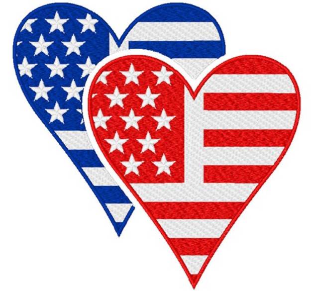 Picture of American Flag Hearts Machine Embroidery Design