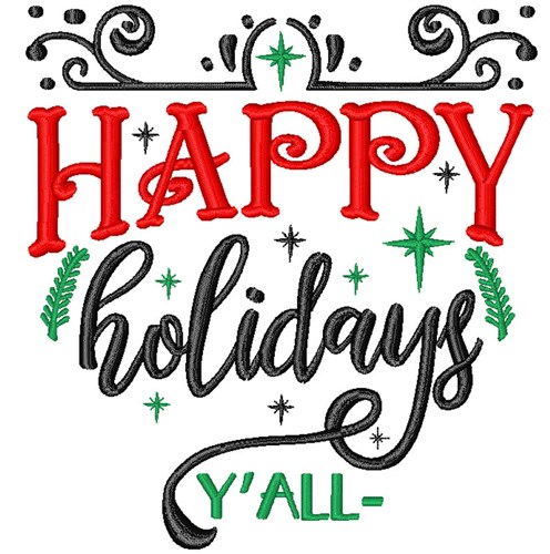 Happy Holidays YAll Machine Embroidery Design