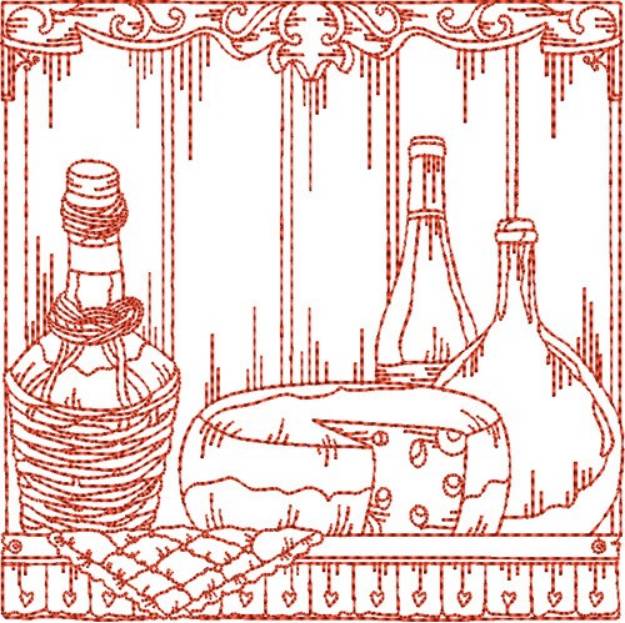 Picture of Wine & Cheese Quilt Block Machine Embroidery Design