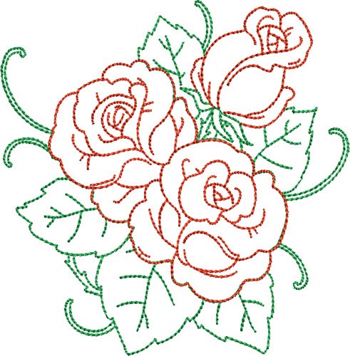 Outline Rose Blooms Machine Embroidery Design