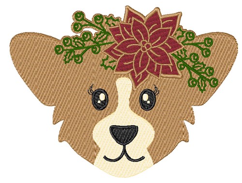 Christmas Corgi Head Machine Embroidery Design