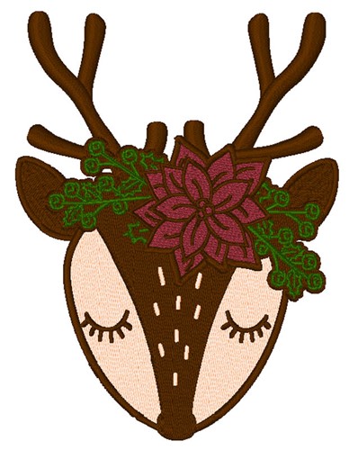 Christmas Deer Head Machine Embroidery Design