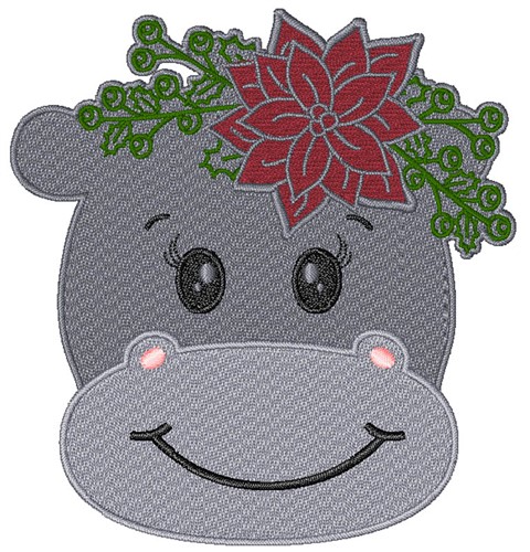 Christmas Hippo Head Machine Embroidery Design