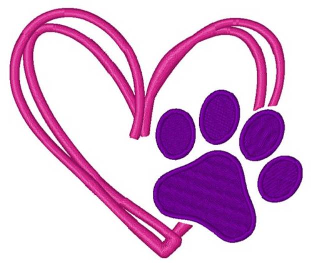 Picture of Paw Print Heart Machine Embroidery Design