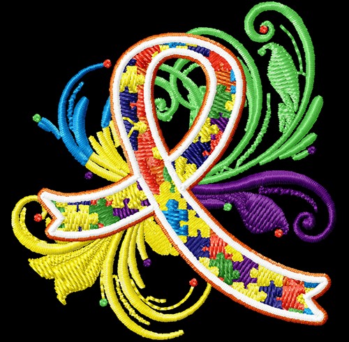 Autism Ribbon & Swirls Machine Embroidery Design