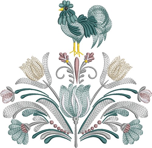 Rooster Floral Machine Embroidery Design