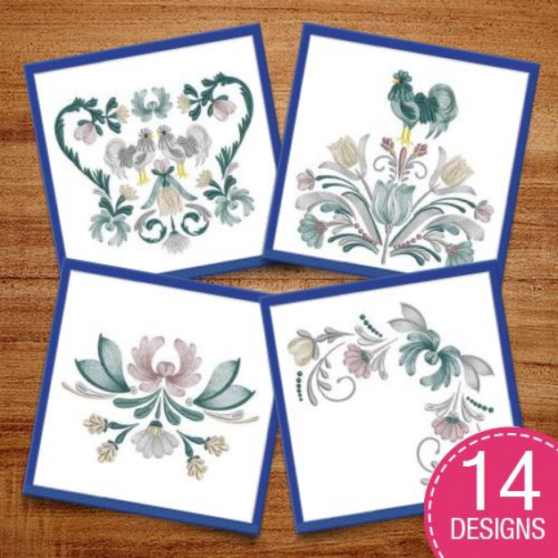 Picture of Fancy Florals & Roosters Embroidery Design Pack