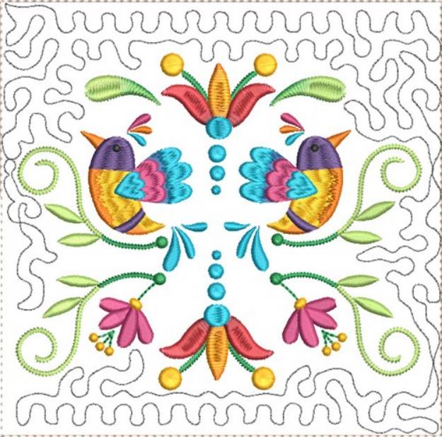 Picture of Hummingbird Folk Art Quilt Block 6 Machine Embroidery Design