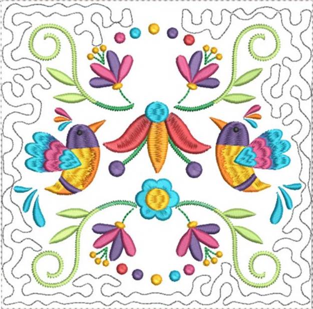 Picture of Hummingbird Folk Art Quilt Block 5 Machine Embroidery Design