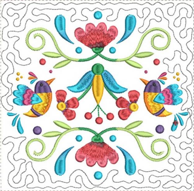 Picture of Hummingbird Folk Art Quilt Block 2 Machine Embroidery Design