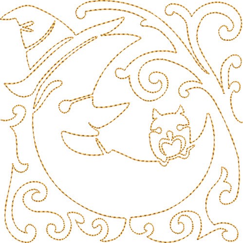 Halloween Moon Quilt Block Machine Embroidery Design