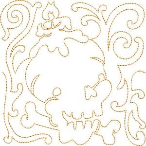 Picture of Halloween Skull Quilt Block Machine Embroidery Design