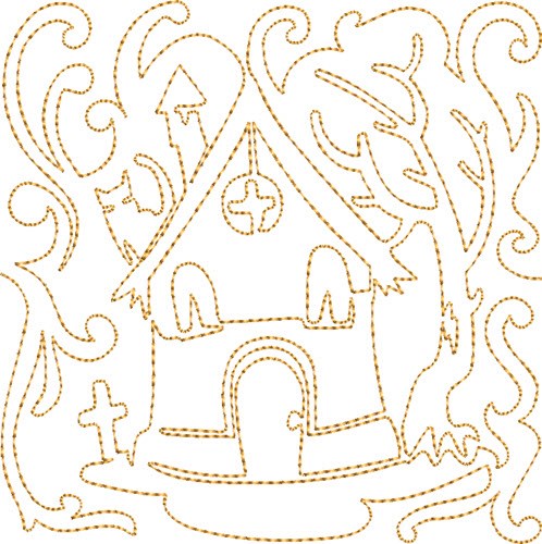 Haunted House Quilt Block Machine Embroidery Design