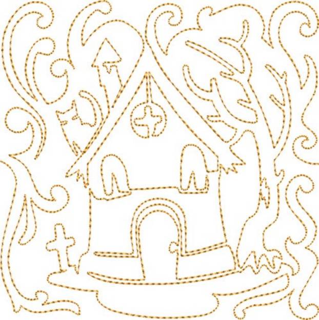 Picture of Haunted House Quilt Block Machine Embroidery Design