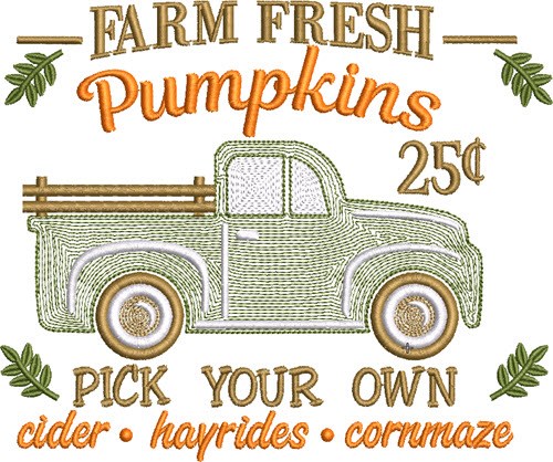 Farm Fresh Pumpkin Truck Machine Embroidery Design