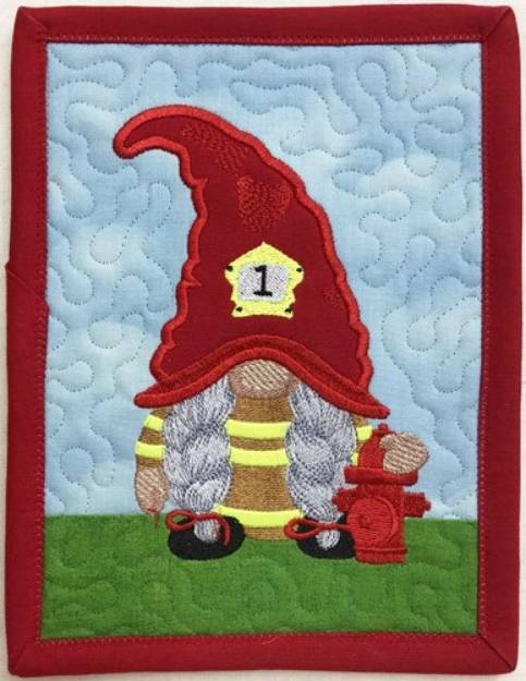 Picture of ITH Fireman Gnome Mug Rug 2 Machine Embroidery Design