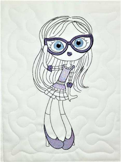 Picture of ITH Mylar Girl In Glasses Machine Embroidery Design