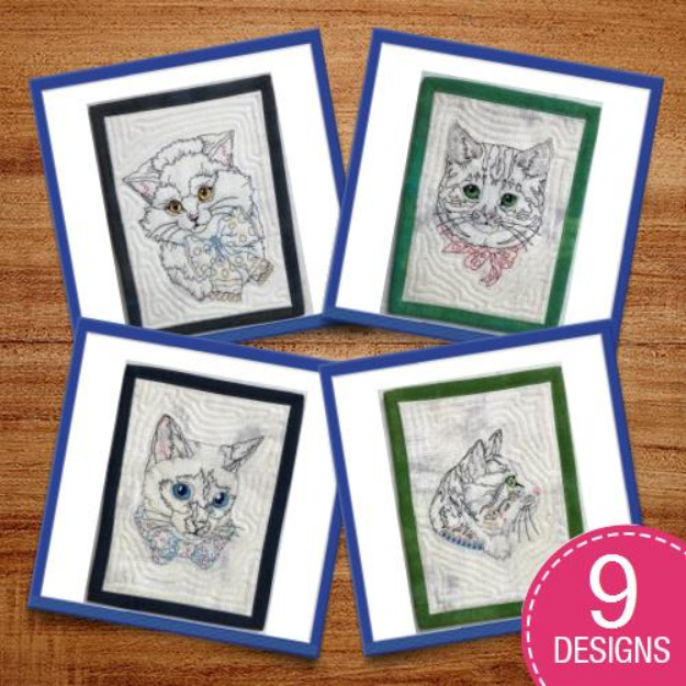 Picture of Elegant Cat Mug Rugs Embroidery Design Pack