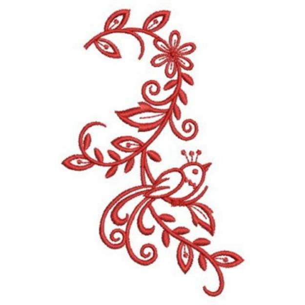 Picture of Redwork Floral Bird Machine Embroidery Design