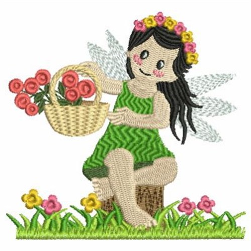 Floral Basket Fairy Machine Embroidery Design