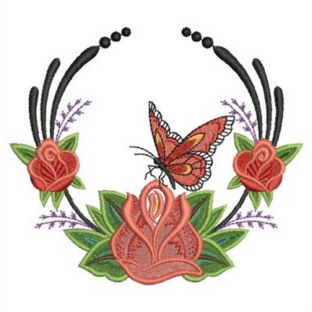 Picture of Red Roses Garden Machine Embroidery Design