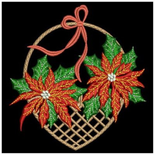 Poinsettia Basket Machine Embroidery Design