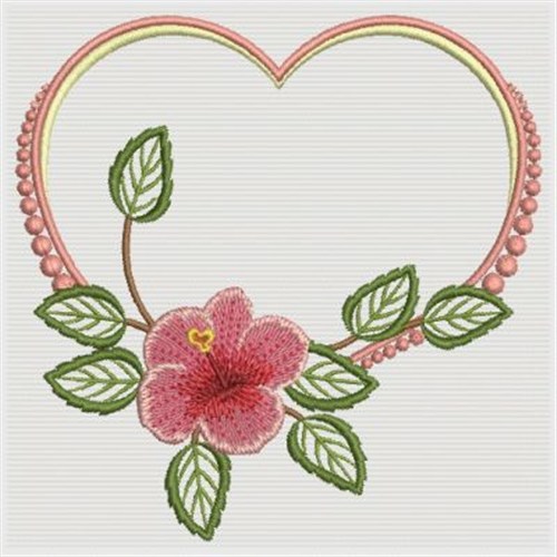 Hibiscus Heart Wreath Machine Embroidery Design