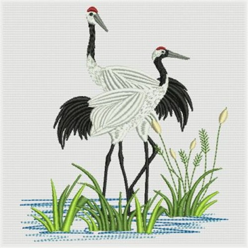 Oriental Cranes Machine Embroidery Design