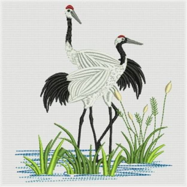 Picture of Oriental Cranes Machine Embroidery Design