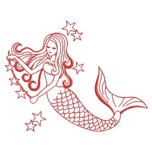 Redwork Mermaids Machine Embroidery Design