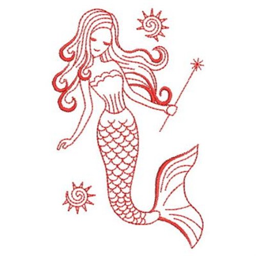 Redwork Mermaids Machine Embroidery Design