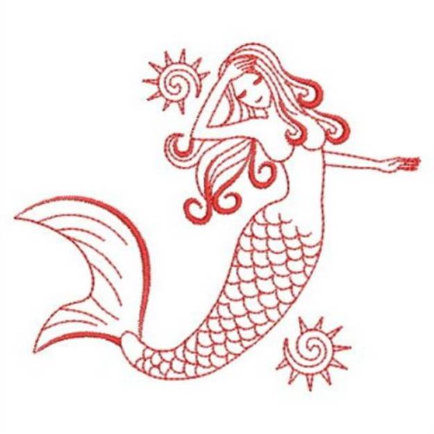 Picture of Redwork Mermaids Machine Embroidery Design