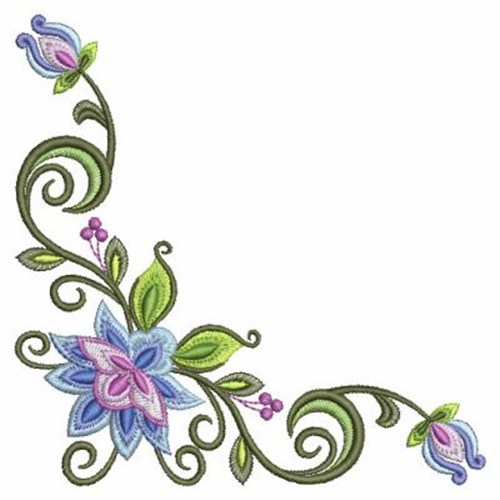 Jacobean Floral Corner Machine Embroidery Design