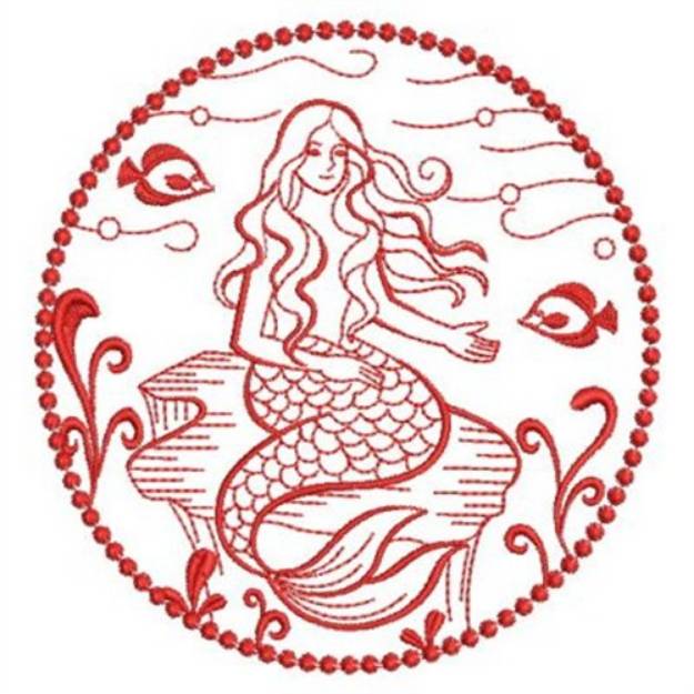 Picture of Pretty Redwork Mermaid Machine Embroidery Design