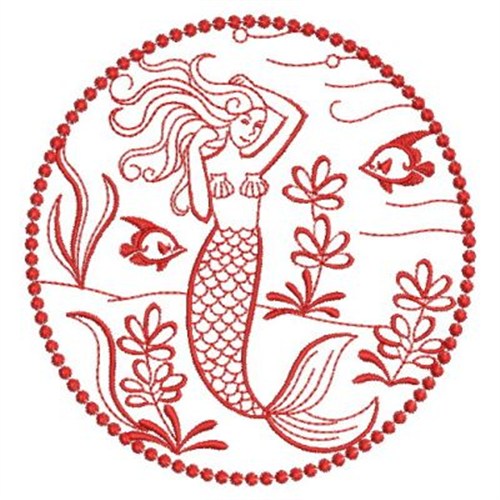 Redwork Lovely Mermaid Machine Embroidery Design