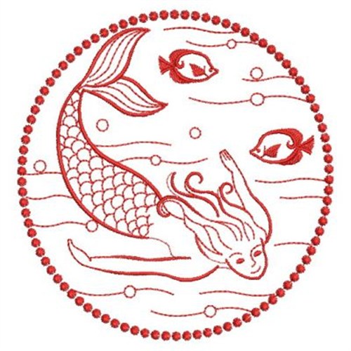 Swimming Redwork Mermaid Machine Embroidery Design
