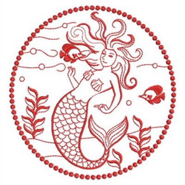 Picture of Redwork Mermaid Circle Machine Embroidery Design
