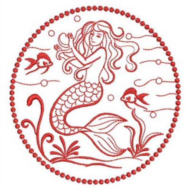 Picture of Redwork Mermaid & Fish Machine Embroidery Design