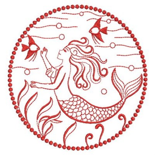 Redwork Cute Mermaid Machine Embroidery Design