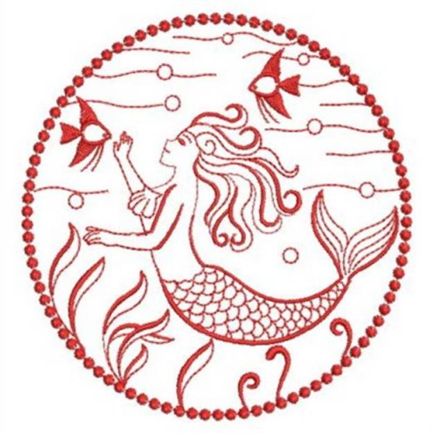 Picture of Redwork Cute Mermaid Machine Embroidery Design