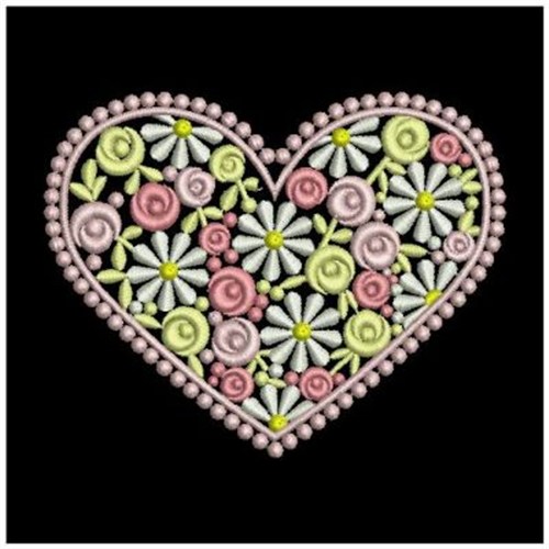 Floral Hearts Machine Embroidery Design